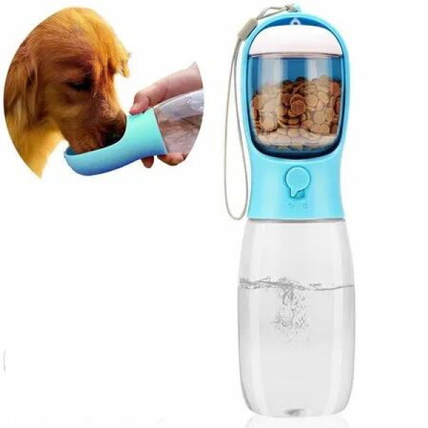 2in1 Dog Water Bottle Food Container Leak Proof Portable Travel Puppy Cat Walking Camping Color Blue