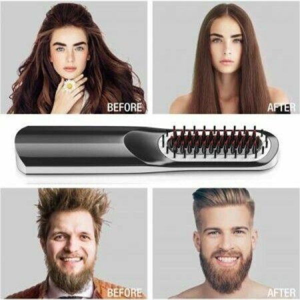 2in1 Hair Beard Straightening Comb Cordless USB Powered For Men And Women