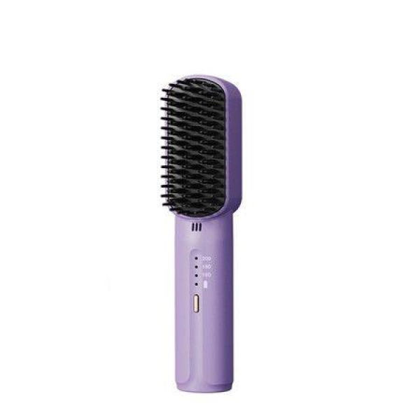 2In1 Hair Straightening Comb 3200mAh Negative Ions Cordless Mini Hair Straightening Comb, 3-Speed Temperature Control Hair Straightening Brush (Purple)