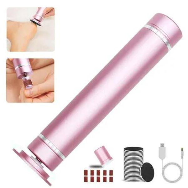 2in1 Rechargeable Electric Callus Remover for Feet Pedicure Manicure Tool Cordless USB Foot File Kit with Sandpaper Discs(Pink)