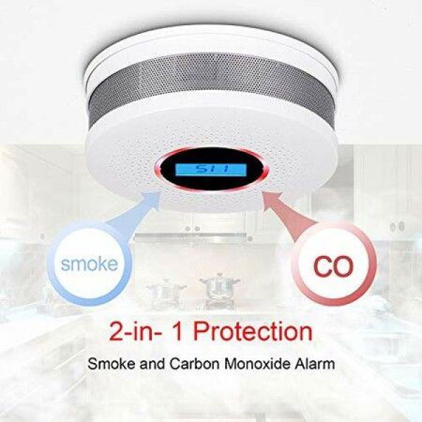 2-in-1 Smoke And Carbon Monoxide Detector Combo - With Sound Warning And LCD Display Battery Powered (AA Battery Not Included)