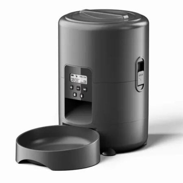 2L Automatic Wirelss Pet Feeders with Button Control for Cats and Dogs,Food Dispenser for Dry Food, Timed Cat Feeders with Memory Function,Black