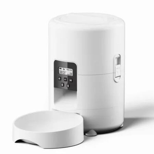 2L Automatic Wirelss Pet Feeders with Button Control for Cats and Dogs,Food Dispenser for Dry Food, Timed Cat Feeders with Memory Function,White