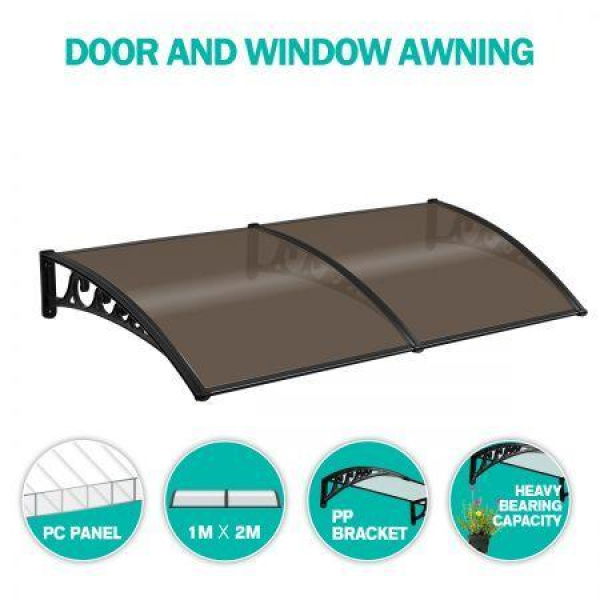 2M DIY Window Door Awning House Canopy Patio UV Rain Cover Sun Shade - Brown