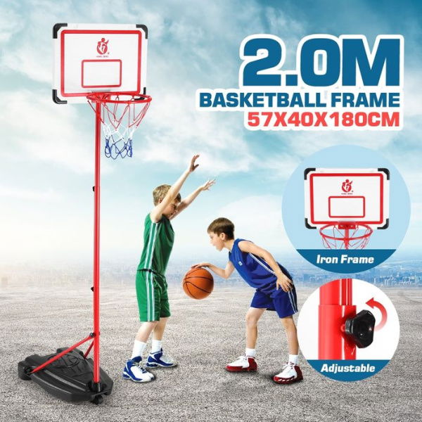 2m Portable Adjustable Basketball Stand Hoop System For Kids W Basketball