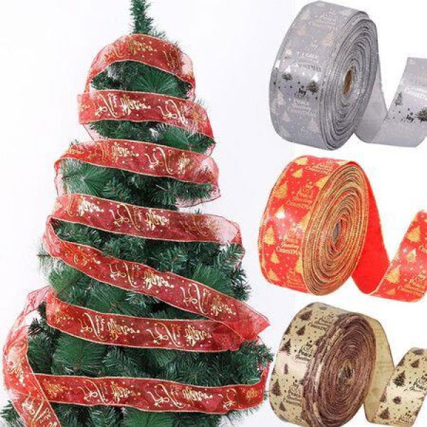 2m/3 Roll Christmas Print Ribbon Xmas Tree Ornament Ribbon DIY Handmade Biscuit Gift Wrapping String Bow Christmas Decor.