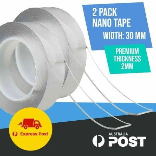 2p NanoTape Adhesive Strips Removable Mounting Tape Traceless Invisible Gel Anti-Slip 30mmX1mX2mm