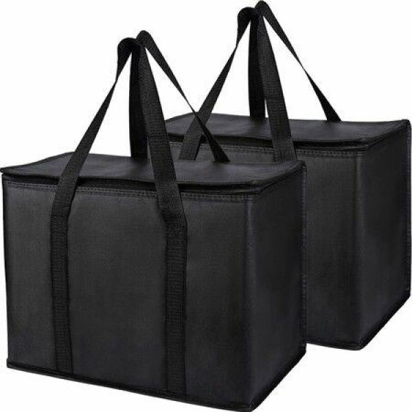 2Pack Black Insulated Reusable Grocery Bag with Zippered Top X-Large Frozen Foods Cold Cooler Shopping Accessories Insulated Bags