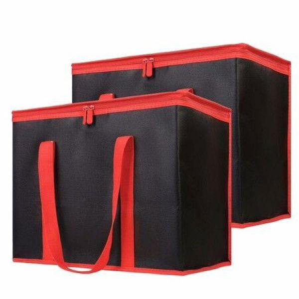 2Pack Black with Red Edge Insulated Reusable Grocery Shopping Bags X-Large Picnic Cooler Bag Zipper Top Cold