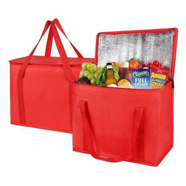 2Pack Red Insulated Reusable Grocery Bag with Zippered Top X-Large Cold Cooler Shopping Accessories Insulated Bags