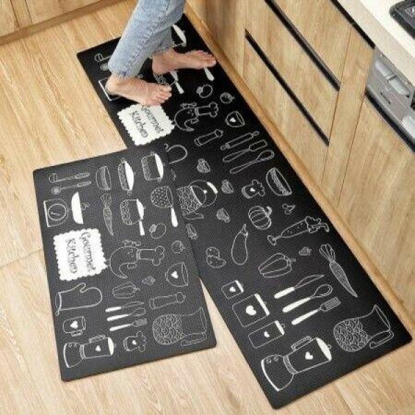 2 Packs 45x75cm + 45x150cm PU Leather Anti-Fatigue Kitchen Floor Mat Set