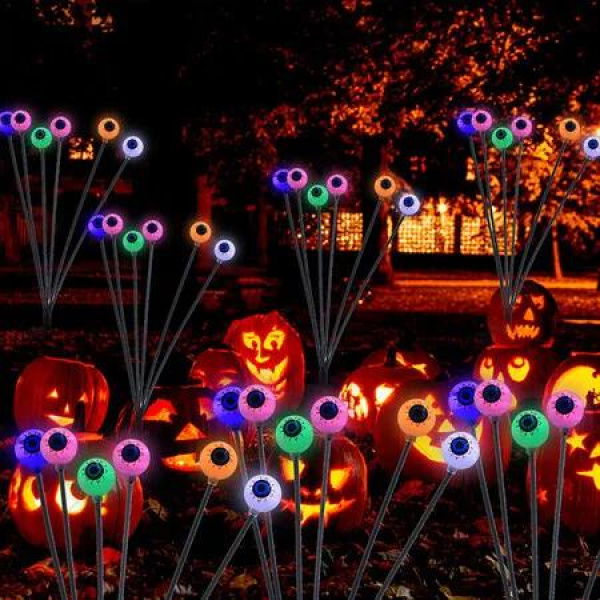 2Packs 8LEDs Halloween Decorations Solar Power Eyeball Lights Swaying Wind Waterproof Solar Halloween Outdoor Lights Garden Yard Haunting House COL.Green