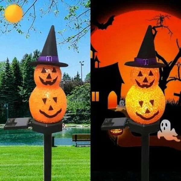 2Packs Halloween Decorations Solar Power Snowman Pumpkin Light Outdoor Atmosphere Decoration Light Courtyard Warm Light