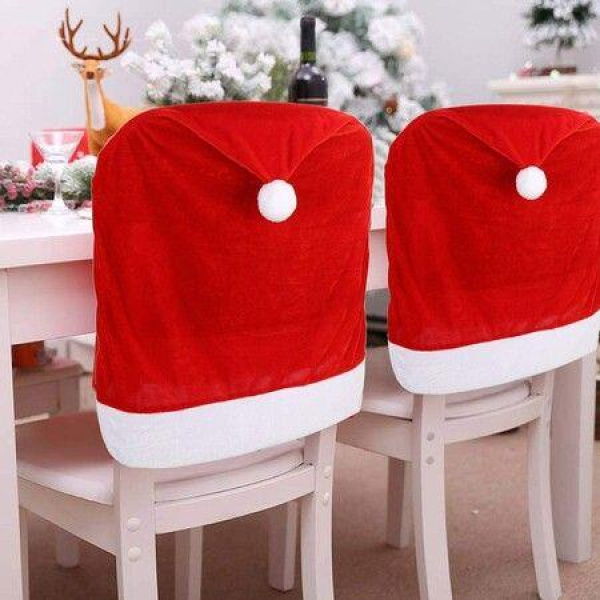 2pc Red Hat Dining Chair SlipcoversChristmas Chair Back Covers Kitchen Chair Covers For Christmas Holiday Festival Decoration