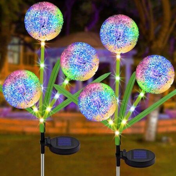 2PC Solar Garden Lights 3-in-1 Colorful Solar 2 Modes Solar Dandelion Garden Decorative Lights For Pathway Patio Yard Decoration (Dandelion)