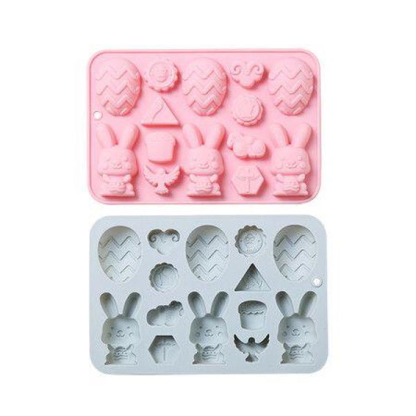 2PCS 14-Cavity Mini Easter Silicone Molds with Bunny and Easter Egg Shaped, Bunny Molds andEgg Molds for Chocolate, Candy, Gummy, Wax Melt