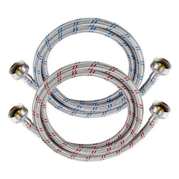 2Pcs 1.5 Meters Washing Machine Hoses, Hot and Cold Striped Water Supply Hoses with 3/4'' Standard Interface fit for ALL Washer