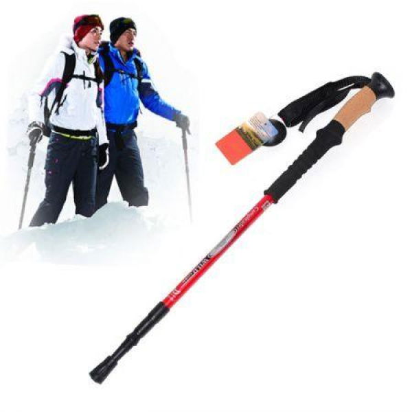 2PCS 3-Section Carbon Cork Handle Alpenstock Red