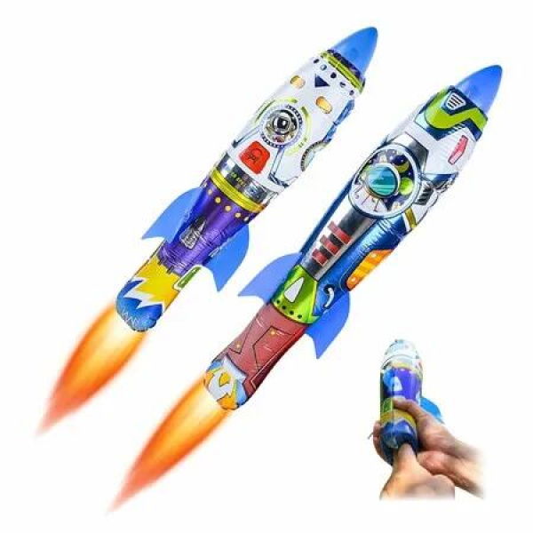 2pcs 63cm Rocket Balloon Launcher Finger-Press-to-Launch Rocket Inflatable Pop-Up Kids Toys Outdoor Sport Parties and Gifts (Rocket Balloon Launcher)