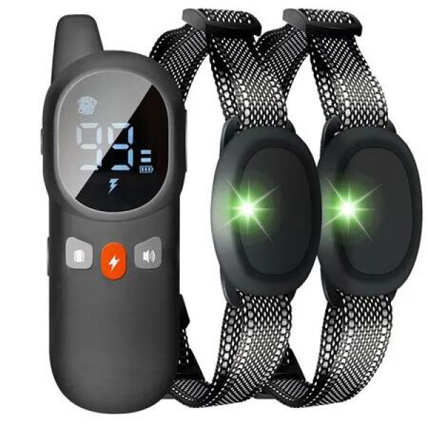 2Pcs Anti Bark Shock Collar for Dogs, Rechargeable Dog Training Collar with Remote for Small Medium Large Dogs with Beep, Vibration, Safe Shock Mode, Black