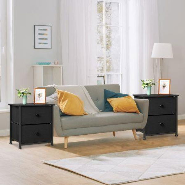 2PCS Bedside Table Chest Of 2 Drawers Bedroom Furniture Side Lamp Dresser Nightstand Black Sofa End Living Room Cabinet