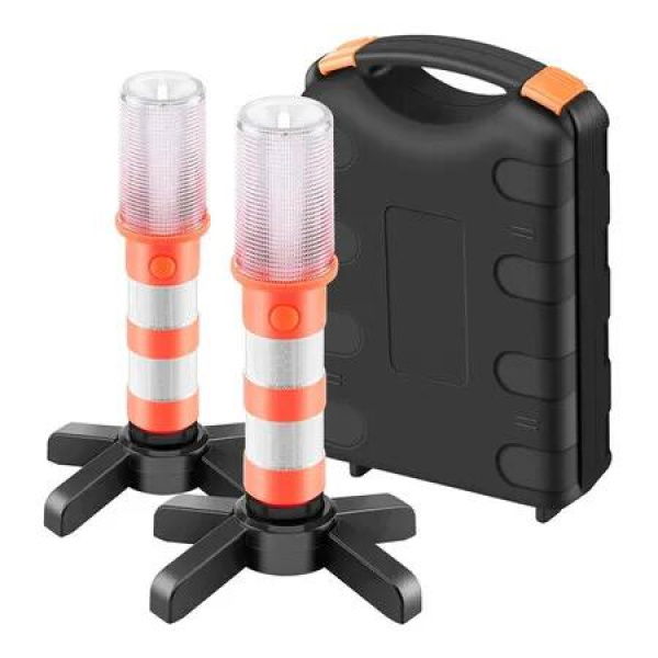 2Pcs Emergency Roadside Flares Kit, LED Safety Strobe Road Flares Warning Light Super Bright for Car, Red