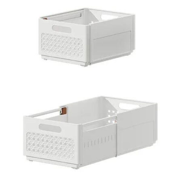 2PCS Extra Large White Retractable Simple Assembled Clothes Kitchen Beverage Sundries Multi-Purpose Collapsible Organizer Drawer Storage Box Bin