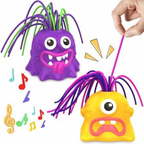 2PCS Fun Hair Pulling Fidget Screaming Monster Toys,Anti Anxiety Toys and Venting Novelty Toys,Different Screams Made by Hair Pulling,Age3+ (Yellow&Purple)