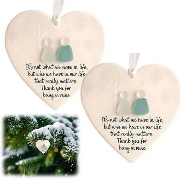 2Pcs Heartshaped Sea Glass Friendship Decor, Timeless Friendship Cordiform Keepsake, Christmas Tree Hanging Ornaments 2D Flat Acrylic Pendant
