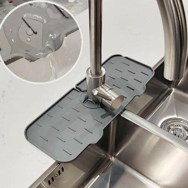 2PCS Kitchen Faucet Absorbent Mat, Sink Splash Guard, Silicone Sink Splash Catcher 37 x 14 cm (Gray)