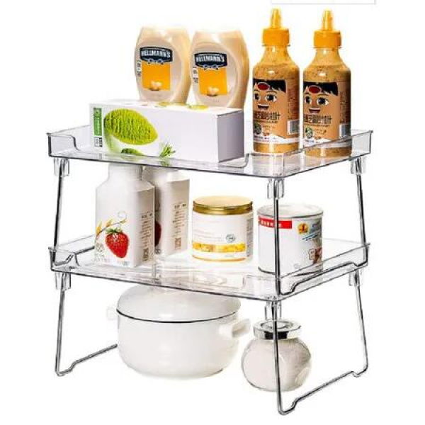 2PCS Kitchen Stackable Shelves,Cabinet Storage Shelf Rack,Foldable Countertop Shelf Organizer for Kitchen,Bedroom and Bathroom