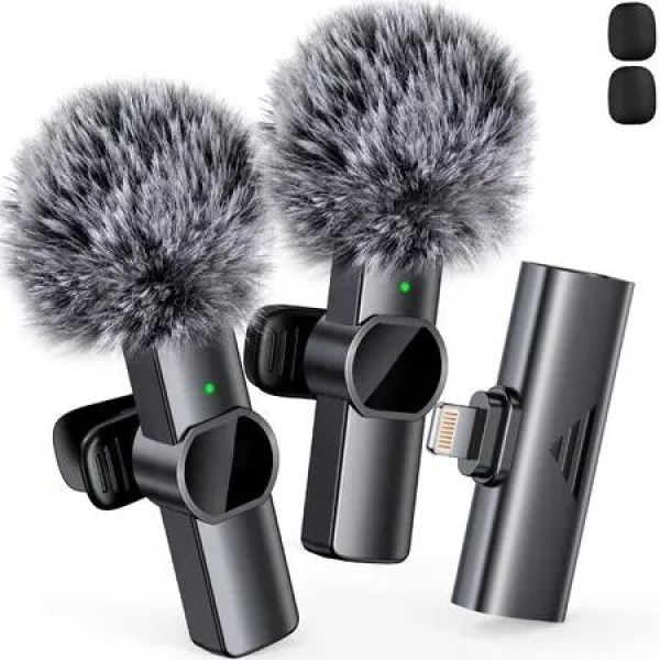 2pcs Lavalier Wireless Microphone for iPhone 15/Android,Wireless Microphone for Video Recording,Game Live Streaming,Interviews,Vlog (Lightning)