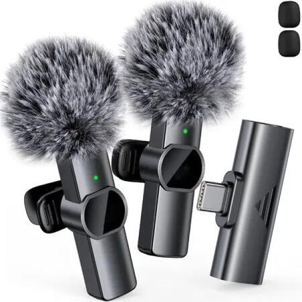 2pcs Lavalier Wireless Microphone for iPhone 15/Android,Wireless Microphone for Video Recording,Game Live Streaming,Interviews,Vlog (Type C)