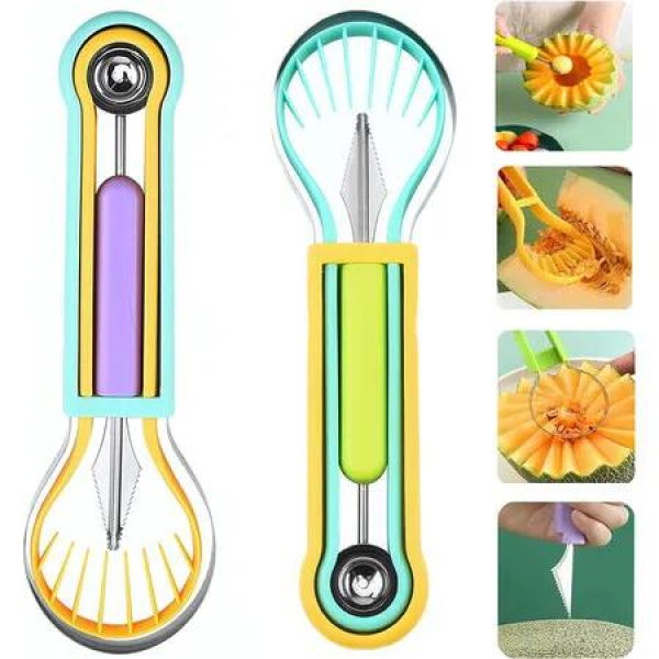 2Pcs Melon Baller Scoop Set, 4 in 1 Stainless Steel Stainless Steel Fruit Tool Set, Fruit Carving Tools for Dig Pulp Separator