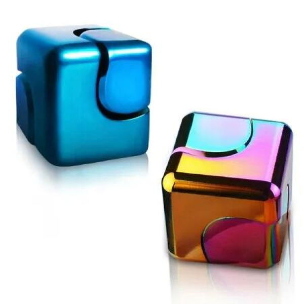 2PCS Metal Cube and Spinner Set for Stress Reduction and Sensory Stimulation(Rainbow+Blue)