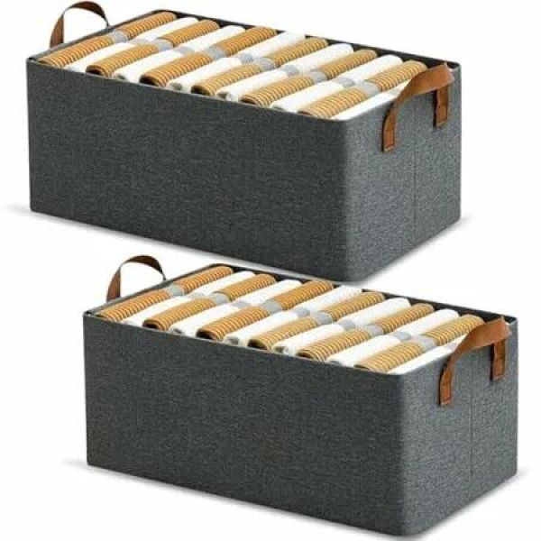 2Pcs Multi-functional Folding Wardrobe, Closet Clothes Organizer Storage Box Steel Frame with Handle, Stackable Shelf Storage Baskets (Gray)
