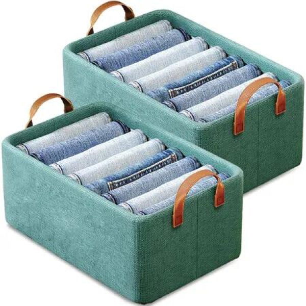 2Pcs Multi-functional Folding Wardrobe, Closet Clothes Organizer Storage Box Steel Frame with Handle, Stackable Shelf Storage Baskets (Green)