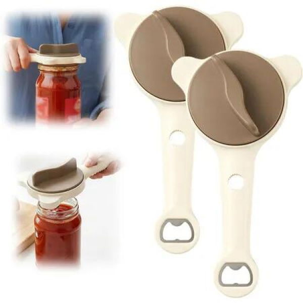 2Pcs Multi-Purpose Jar Opener, Adjustable Three Claw Bottle Opener with Non Slip Teeth, Multi Size Lid Tool for Jars Cans Wine Bottles Khaki