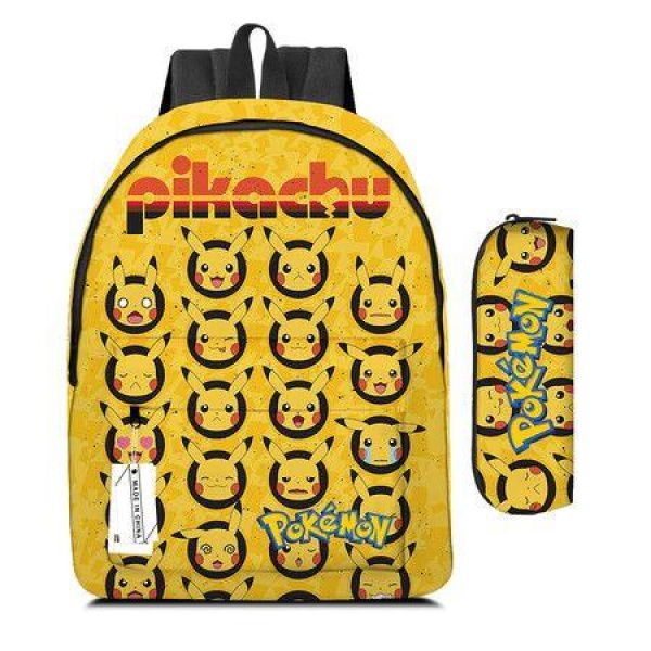 2PCS Pokemon Pikachu Backpack Kids Shoulder Bag Pencil Case for Teenager Kid Student