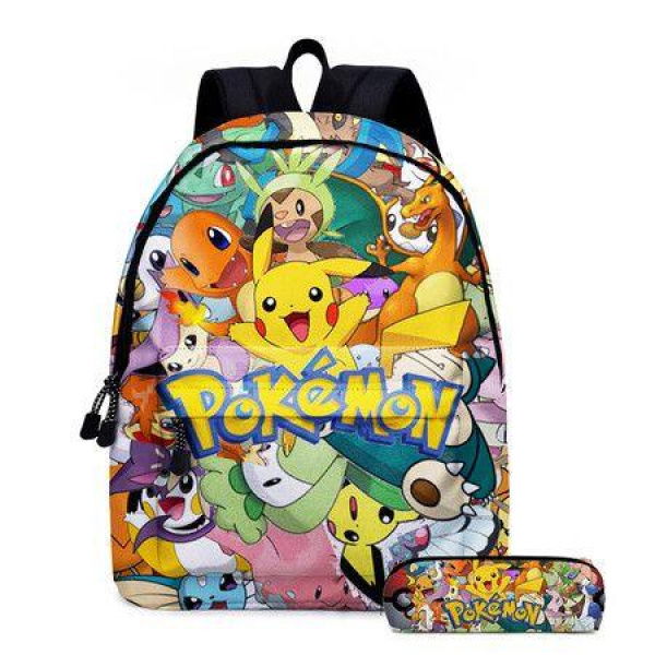 2PCS Pokemon Pikachu Backpack Kids Shoulder Bag Pencil Case for Teenager Kid Student