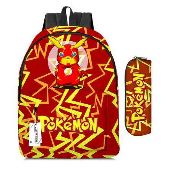 2PCS Pokemon Pikachu Backpack Kids Shoulder Bag Pencil Case for Teenager Kid Student
