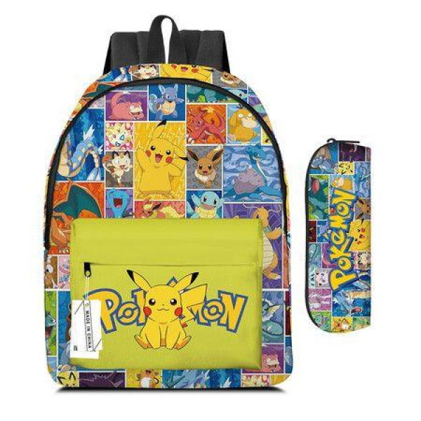 2PCS Pokemon Pikachu Backpack Kids Shoulder Bag Pencil Case for Teenager Kid Student