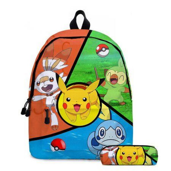 2PCS Pokemon Pikachu Backpack Kids Shoulder Bag Pencil Case for Teenager Kid Student