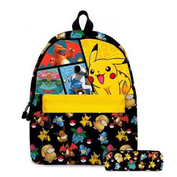 2PCS Pokemon Pikachu Backpack Kids Shoulder Bag Pencil Case for Teenager Kid Student