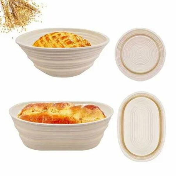 2Pcs Silicone Banneton Bread Proofing Baskets,9Inch Round & 10Inch Oval Collapsible Sourdough Baking Basket,Sourdough Bread Baking Supplies(Beige)