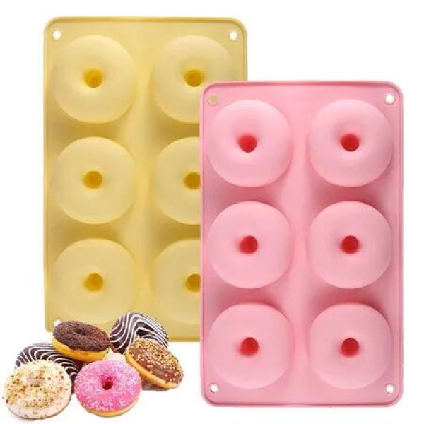 2pcs Silicone Donut Mold Non-Stick Silicone Doughnut Pan Set, Heat Resistant, Make Donut Cake Biscuit Bagels,Yellow+Pink