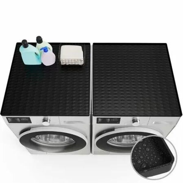 2PCS Silicone Washer Dryer Top Covers Non-Slip 65*60cm Mat Protector for Laundry Kitchen Surfaces Color Black