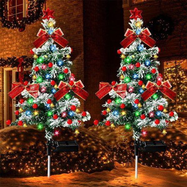 2pcs Solar Christmas Tree Outdoor Solar Christmas Decorations Outdoor Yard Xmas Pathway Christmas Trees Sidewalk Driveway Walkway