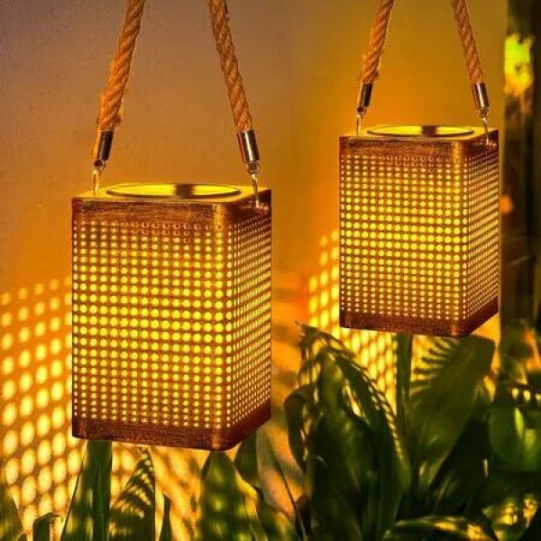 2Pcs Solar Lanterns Outdoor Lights Waterproof Garden Decor, Gifts for Women Mom Grandma, 2 Modes Hanging Solar Lights