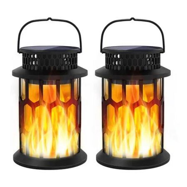 2Pcs Solar Lanterns Outdoor Waterproof, Flickering Flame Hanging Solar Lanterns Solar Powered Wireless Lantern Decorative Lighting